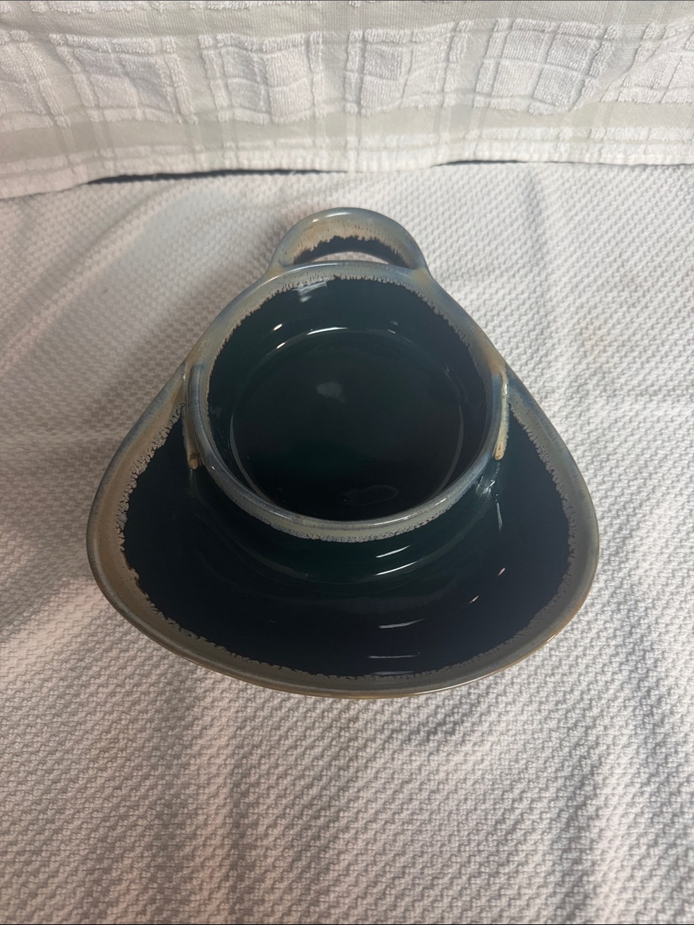 Handcrafted Dark Green Ceramic Chip n Dip Bowl
